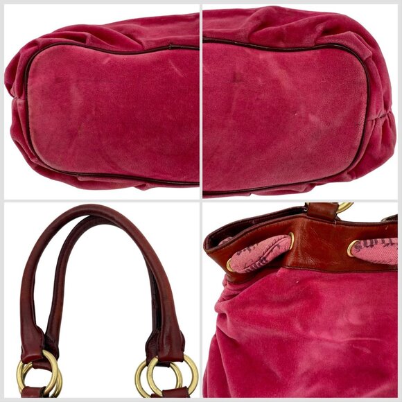 RARE Vintage Y2K Juicy Couture Pink Velour Vegan Leather Embroidered Logo Bag - Picture 12 of 16